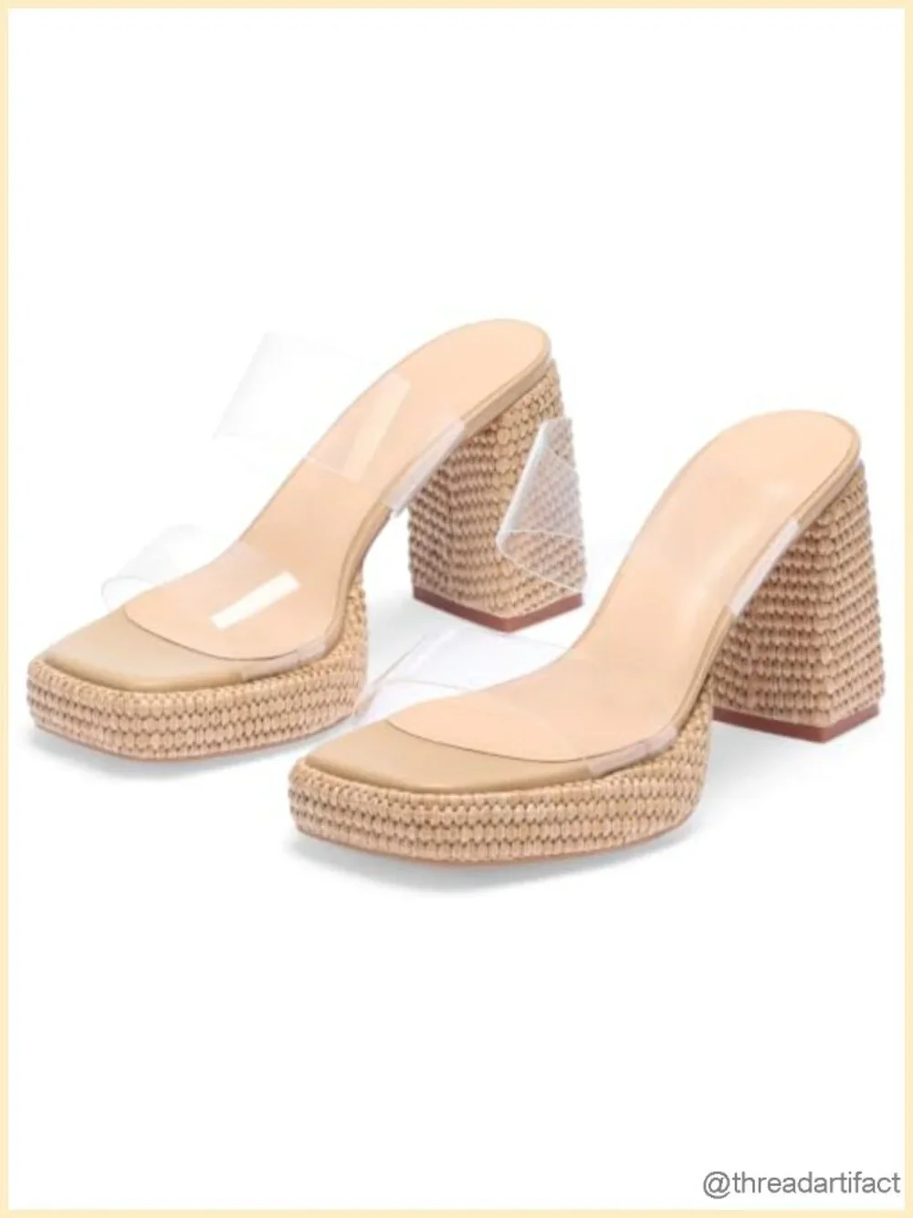 Raffia Woven Platform Block Heeled Sandals Summer Beach Chunky Slip On Casual